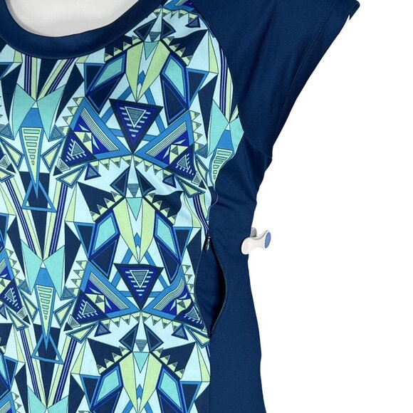 Title Nine Women XL Sleeveless Tunic Dress Blue Green Geometric Print Athleisure - Picture 3 of 14